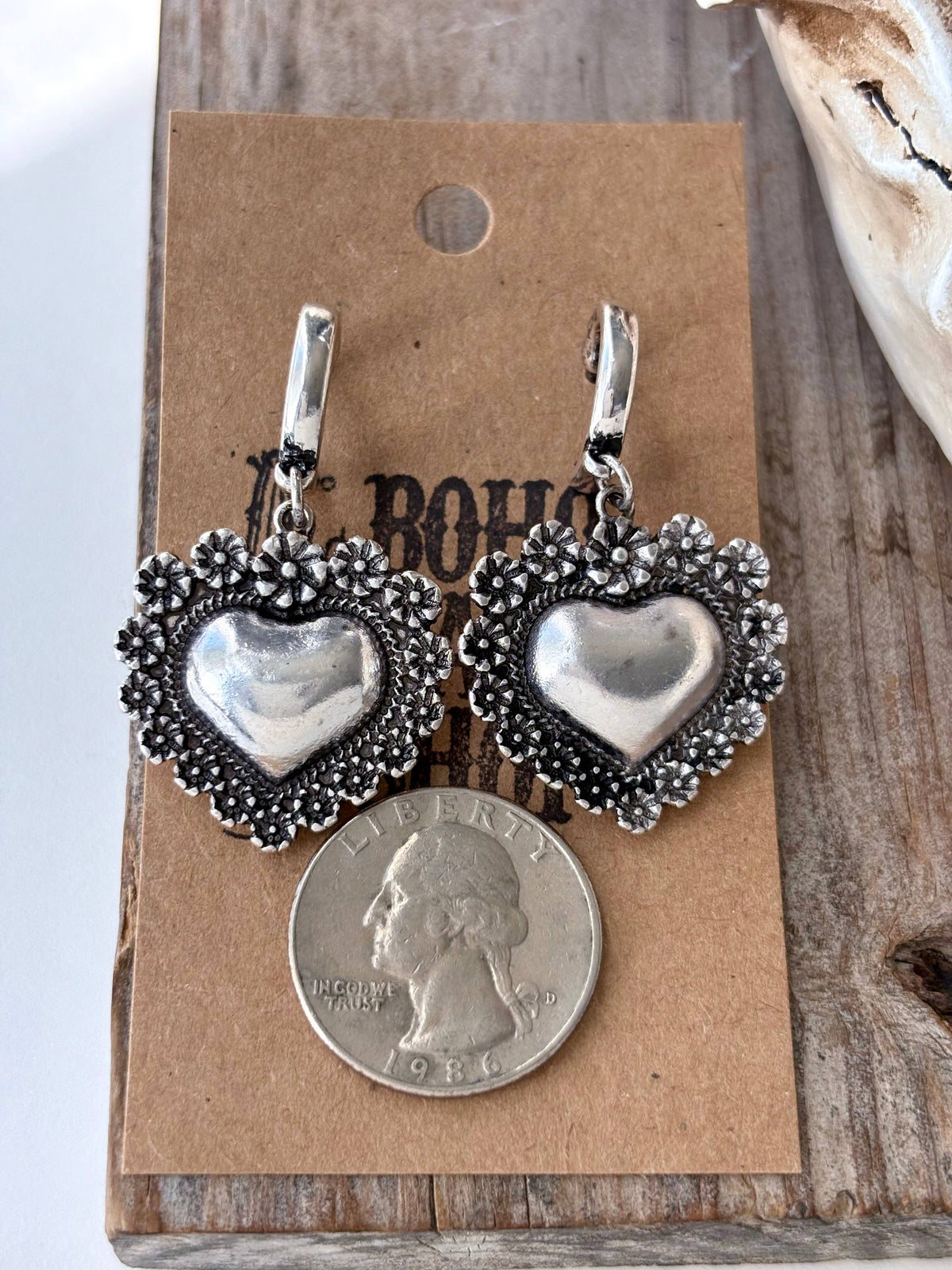Western Style Heart Drop Hoop Earrings