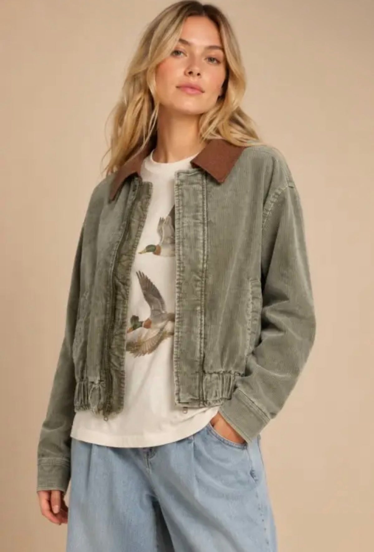 Olive Corduroy Bomber Jacket