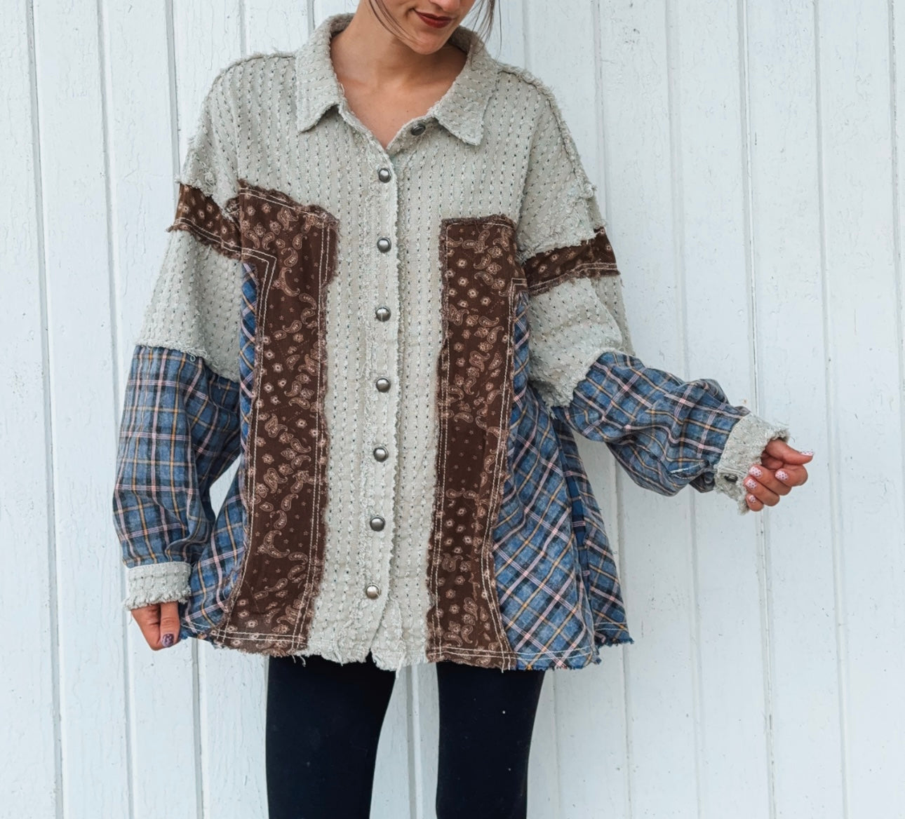Mixed Fabric Shacket
