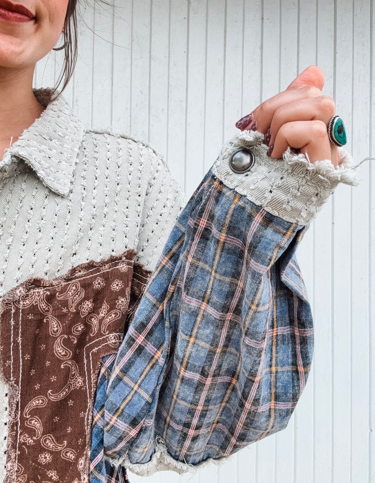 Mixed Fabric Shacket