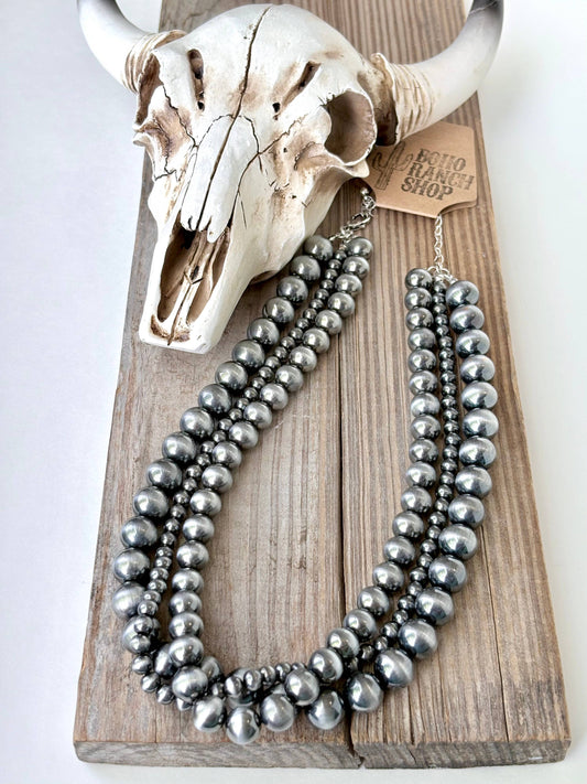 3 Layered Western Style Navajo Pearl Bead Necklace