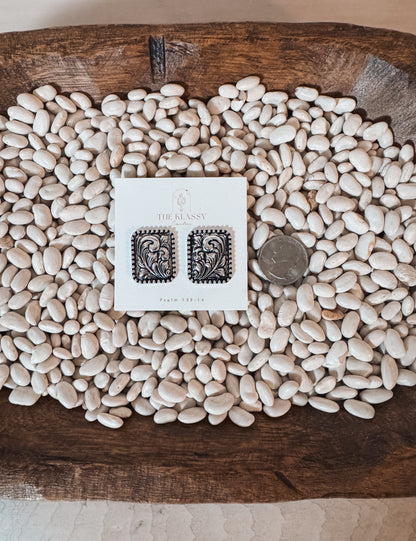 Western Etched Square Studs