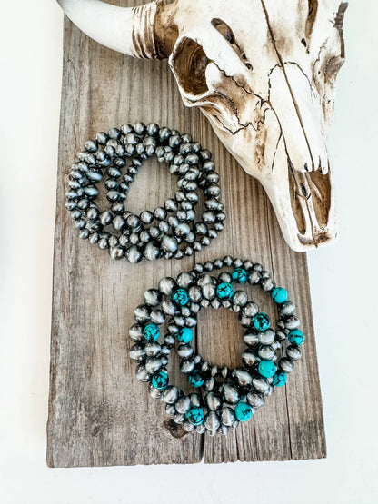 Western Navajo Style Bead Stretch Bracelets: SILVER