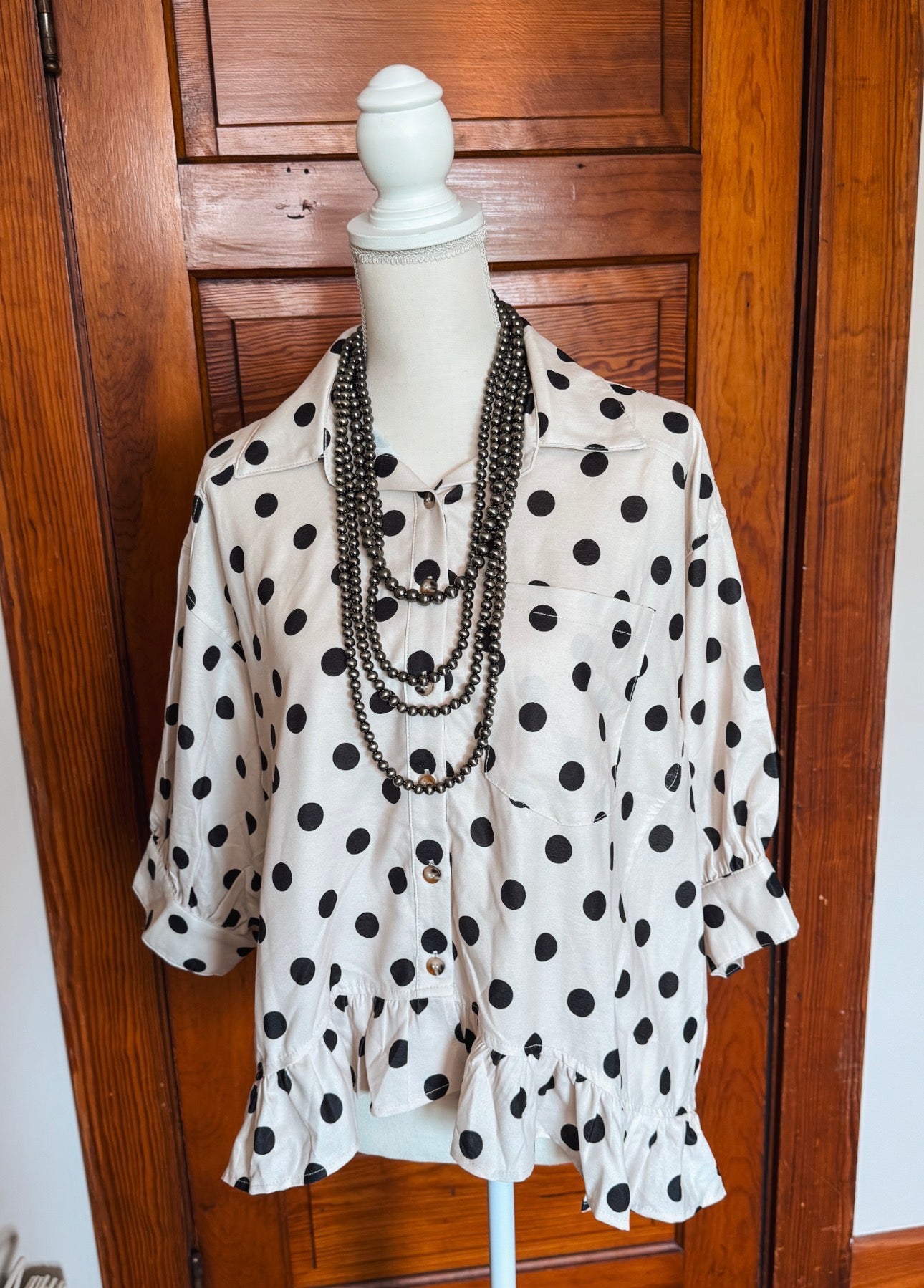 Peplum Polka Dot Button Down