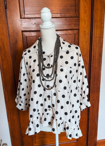 Peplum Polka Dot Button Down