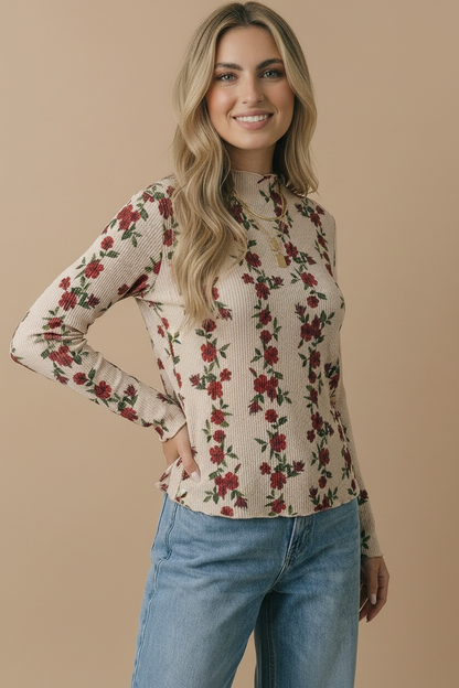 Floral Rib Knit Top