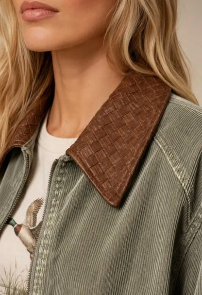 Olive Corduroy Bomber Jacket