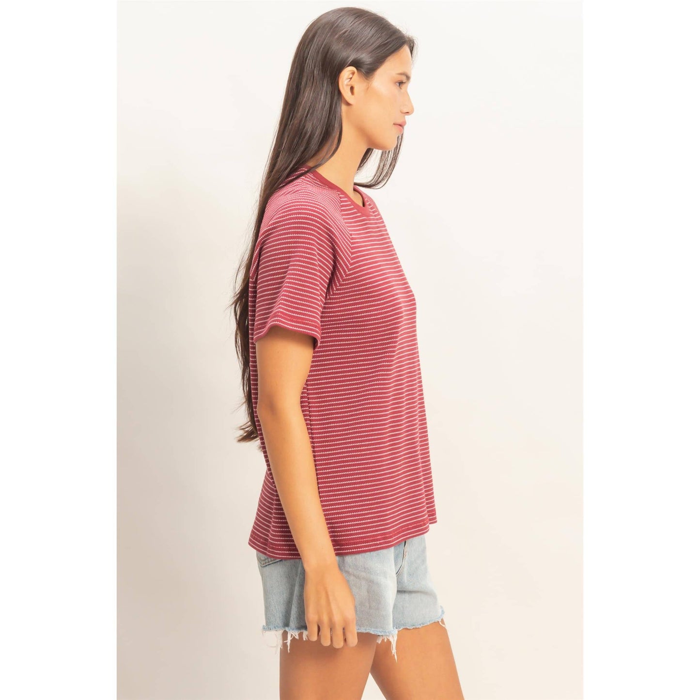 BROWN- Raelynn Striped Tee