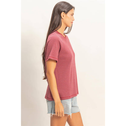 BROWN- Raelynn Striped Tee