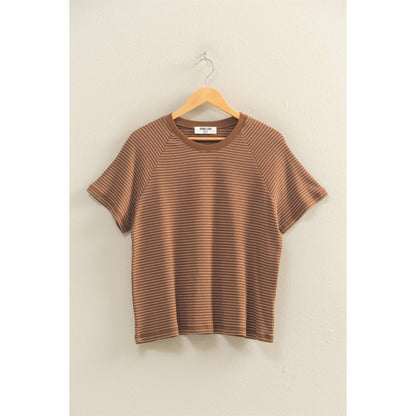 BROWN- Raelynn Striped Tee