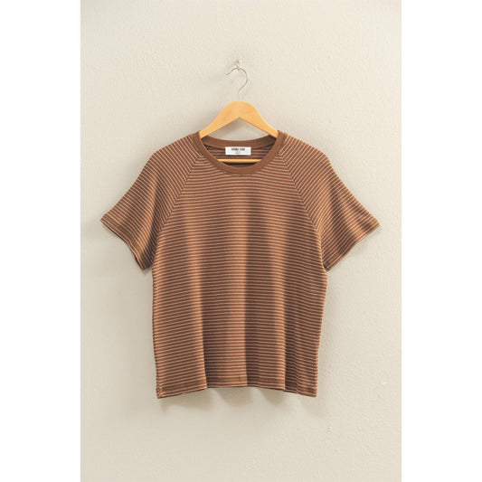 BROWN- Raelynn Striped Tee