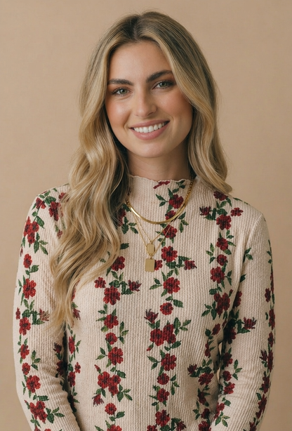 Floral Rib Knit Top