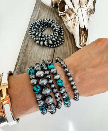 Western Navajo Style Bead Stretch Bracelets: SILVER