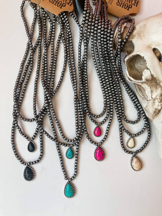 Multi Layered Necklace Navajo Bead Semi Stone Necklace: Turquoise