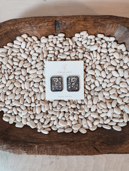 Western Etched Square Studs