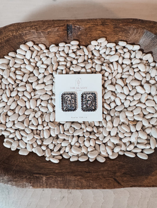 Western Etched Square Studs