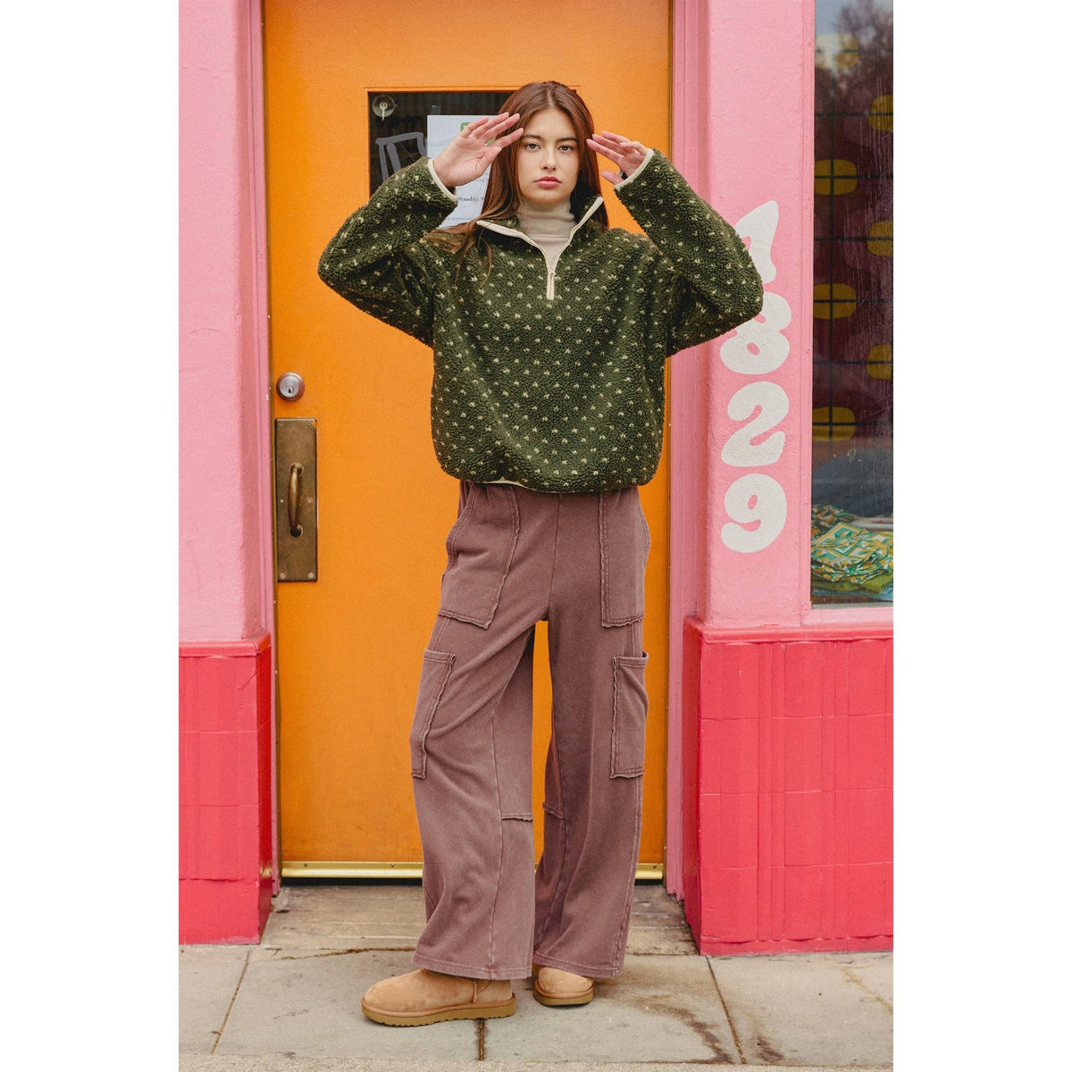 Polka Dot Sherpa Pullover
