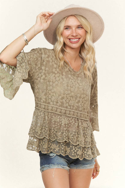 Bell Sleeve Lace Blouse