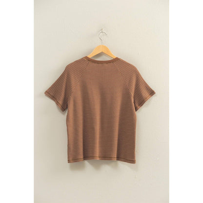 BROWN- Raelynn Striped Tee