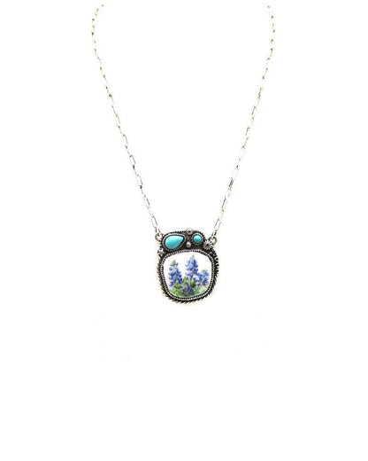 Western Turquoise Flower Portrait Necklace