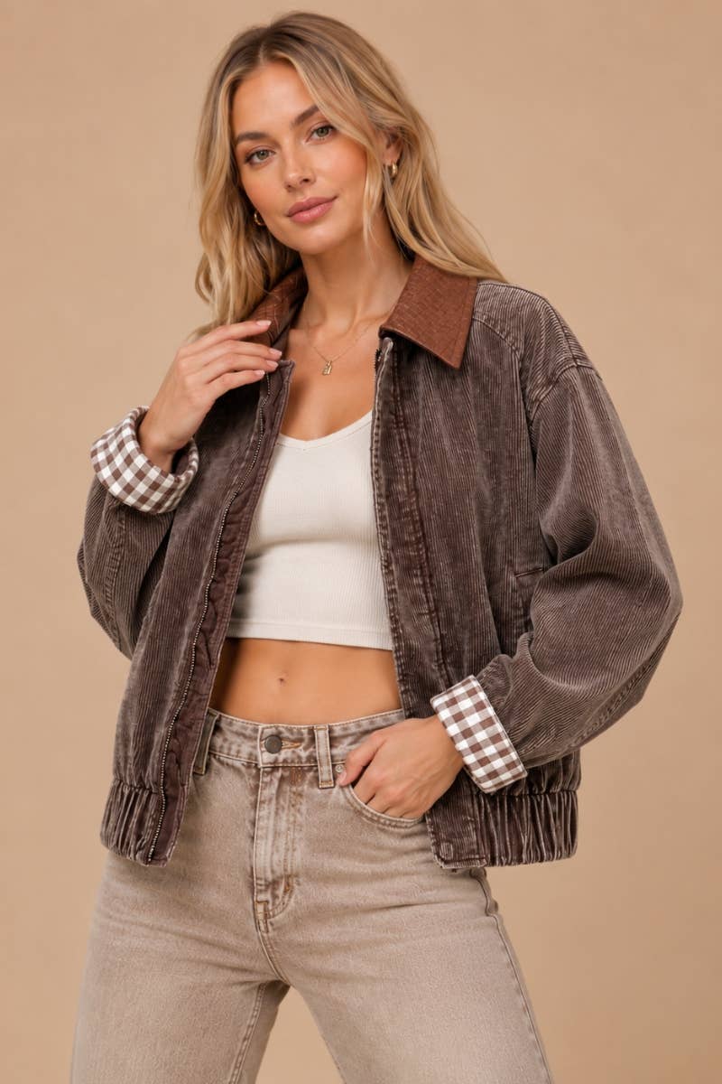 Ash Brown Corduroy Bomber Jacket