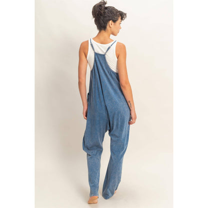 BLACK- Mineral Wash Spaghetti Strap Jumpsuit