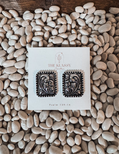 Western Etched Square Studs