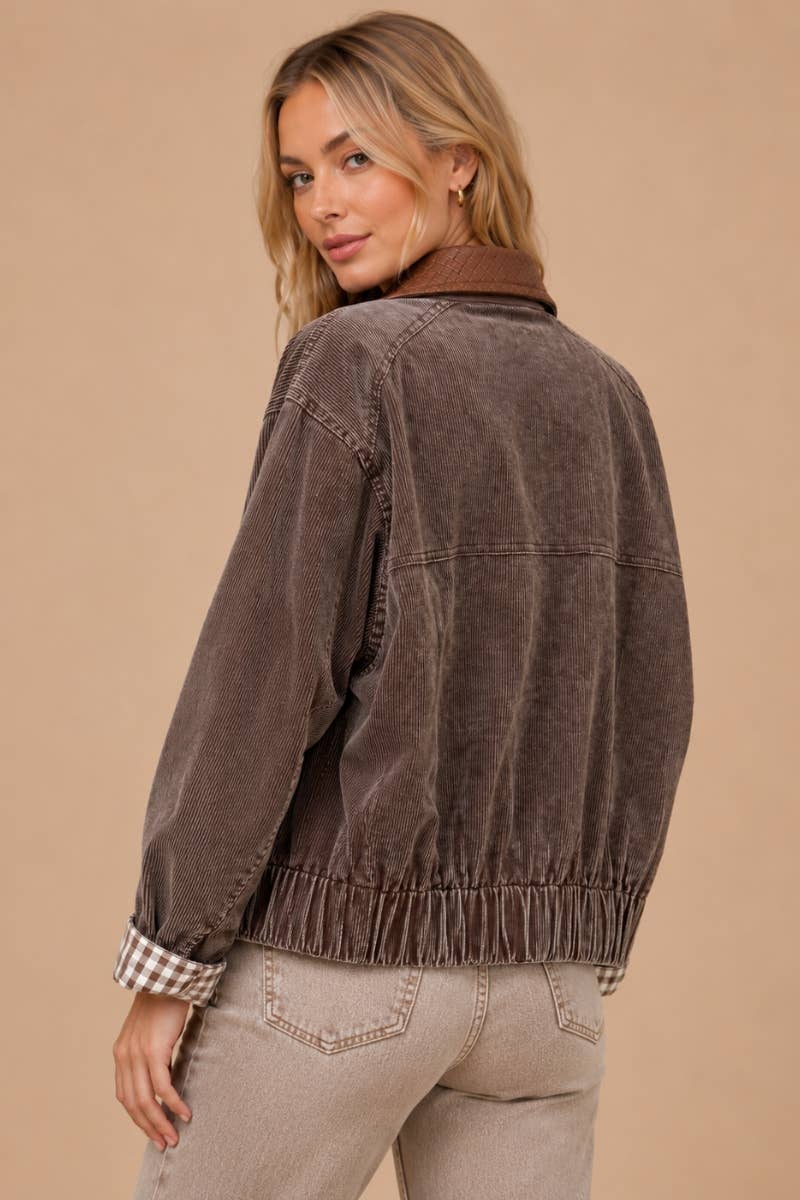 Ash Brown Corduroy Bomber Jacket