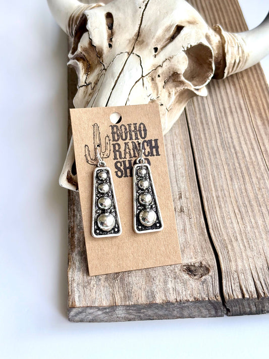 Raised Stud Accents Western Trapezoid Dangle Earrings
