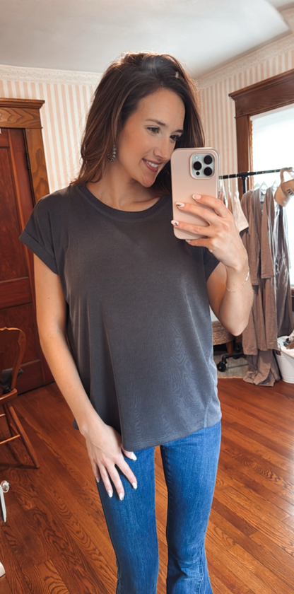 Dark Grey Cuffed Top