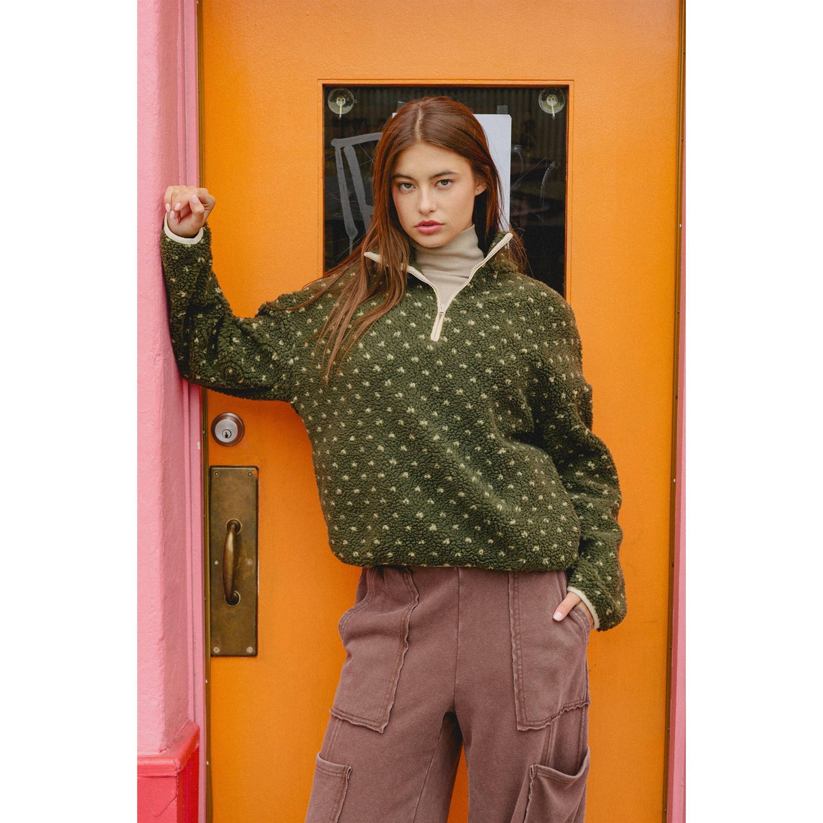 Polka Dot Sherpa Pullover