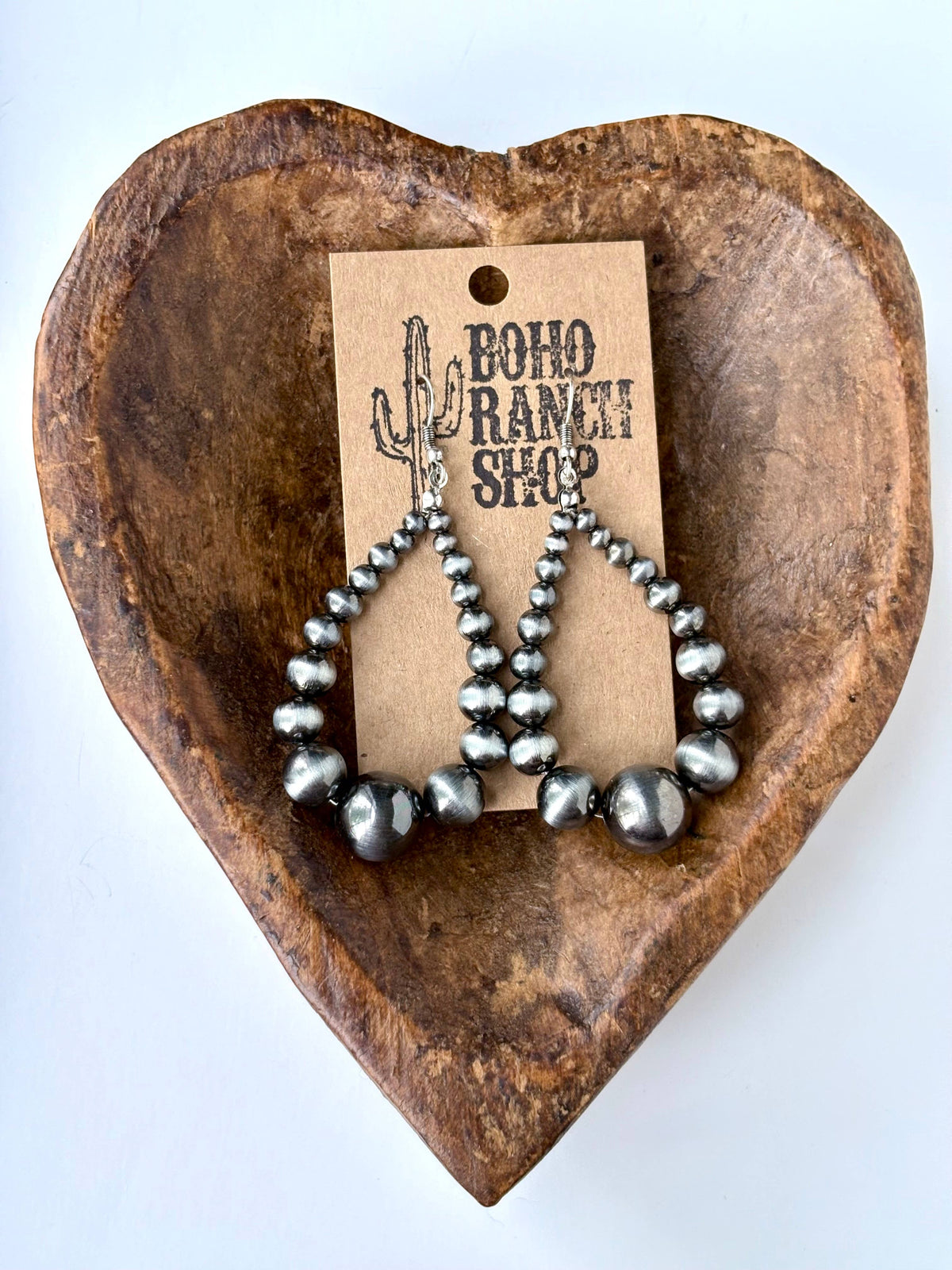 Western Style Navajo Pearl Teardrop Hoop Drop Earrings: SILVER