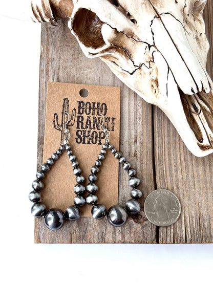 Western Style Navajo Pearl Teardrop Hoop Drop Earrings: SILVER