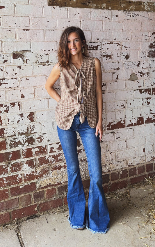 Brown Gingham Tie Vest