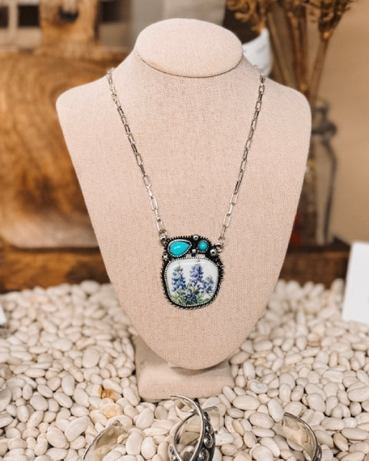 Western Turquoise Flower Portrait Necklace