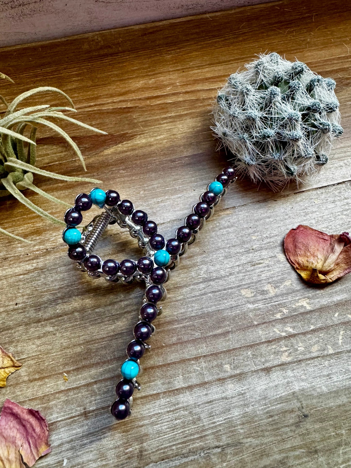 Turquoise and faux pearls Hair Clips - option 2