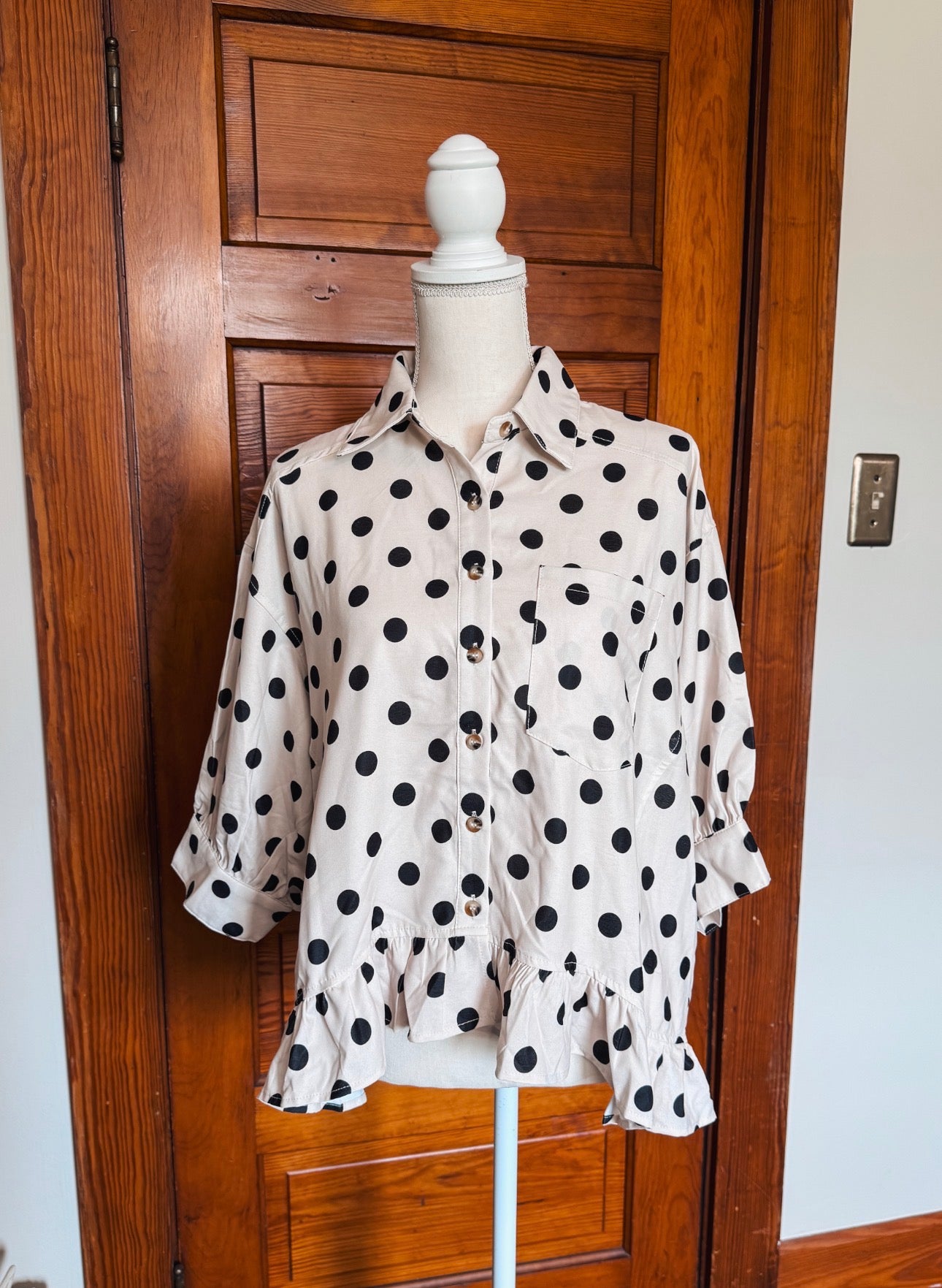 Peplum Polka Dot Button Down