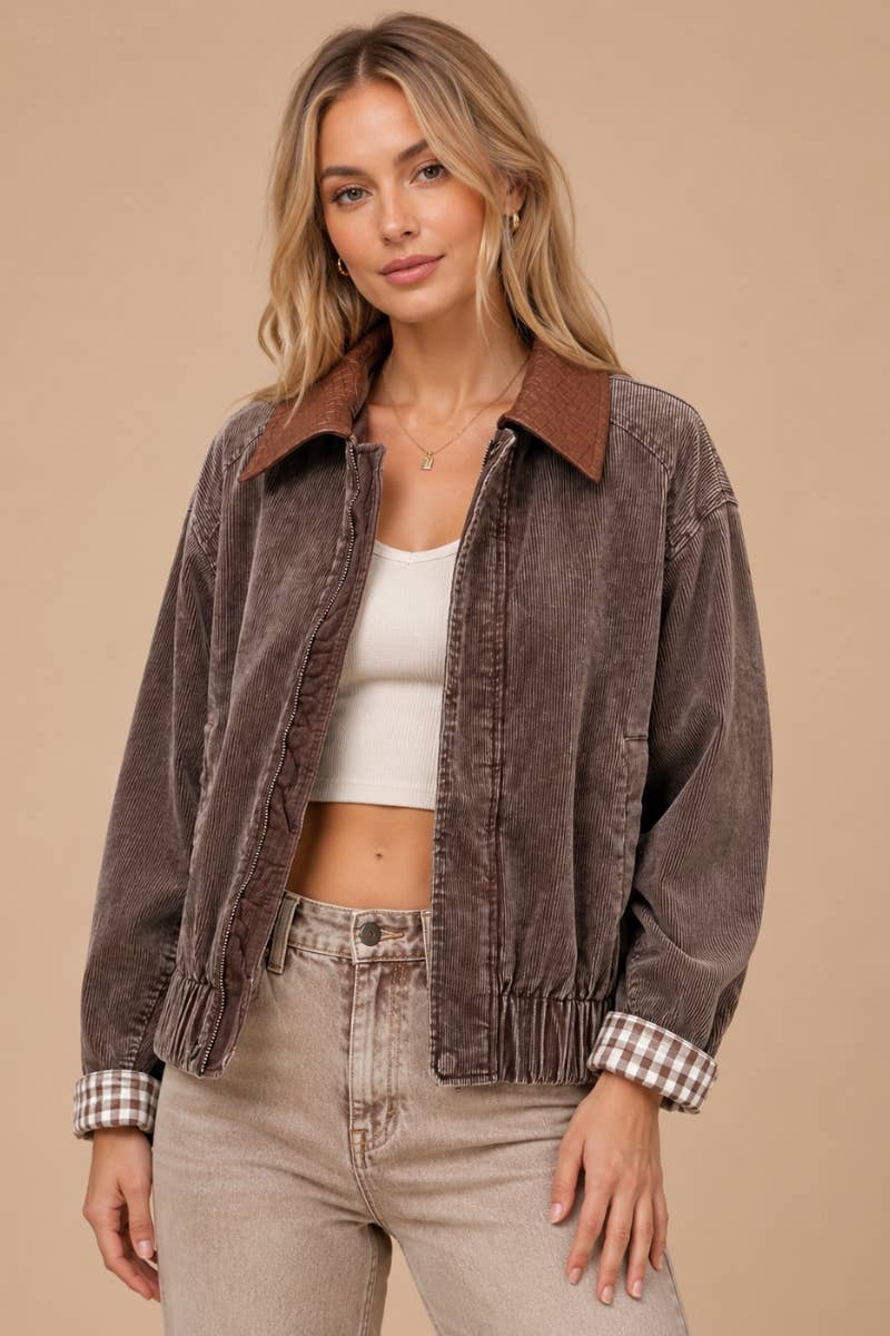 Ash Brown Corduroy Bomber Jacket