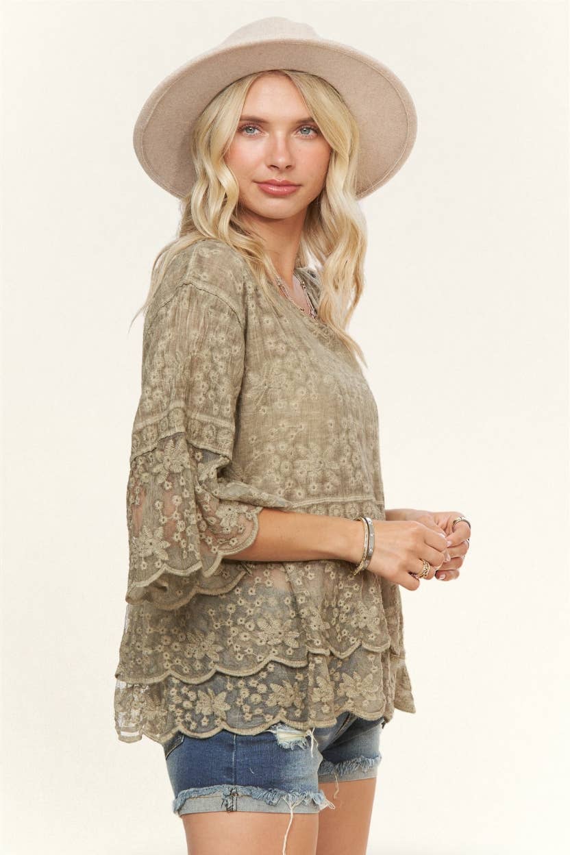 Bell Sleeve Lace Blouse