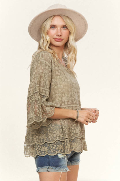 Bell Sleeve Lace Blouse
