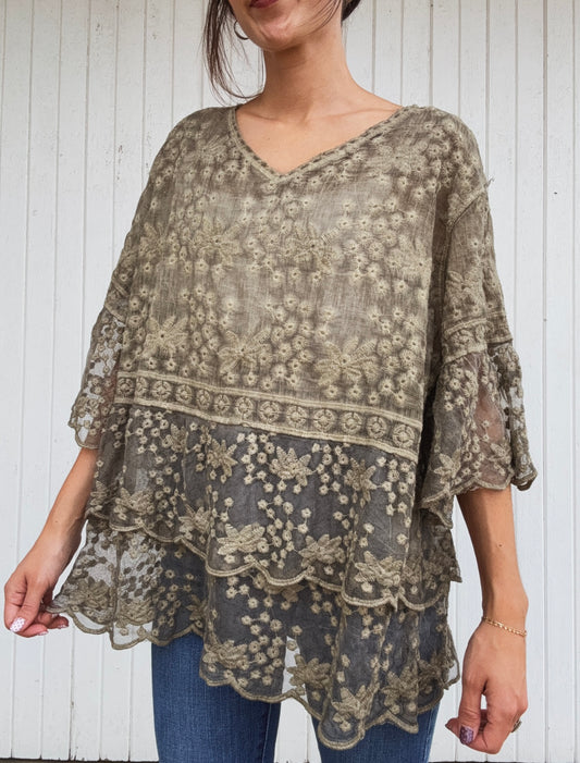 Bell Sleeve Lace Blouse