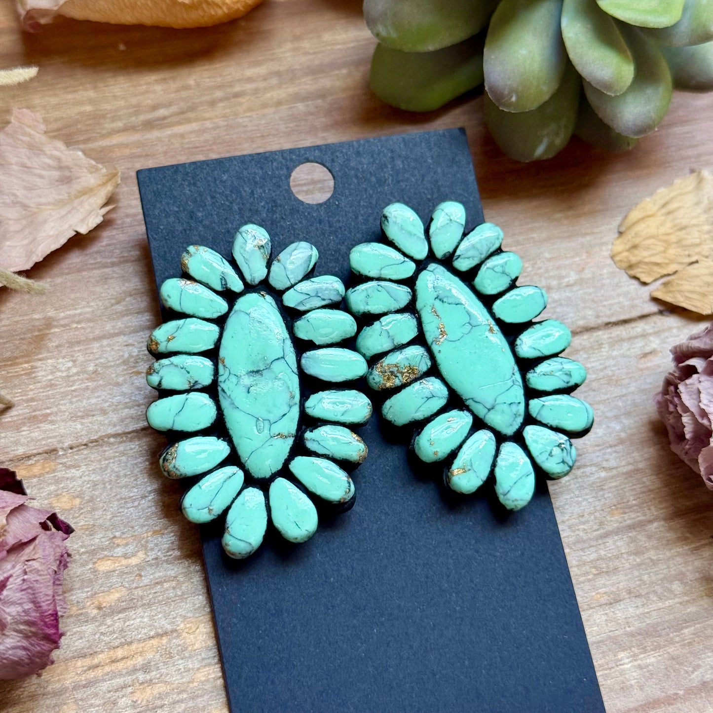 Mint Concho Large Clay Stud Earrings
