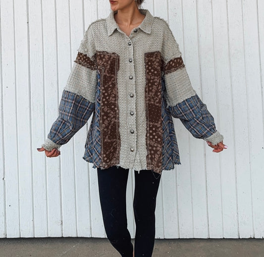 Mixed Fabric Shacket