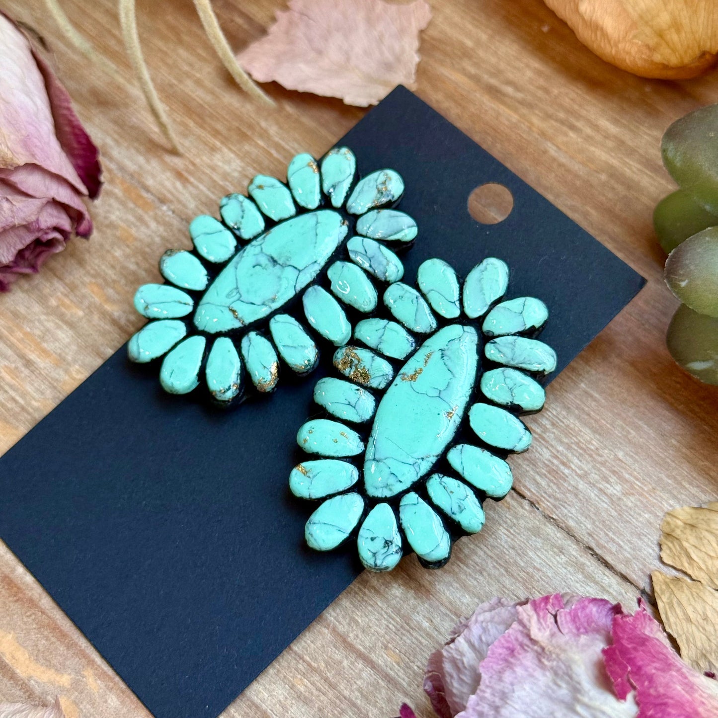Mint Concho Large Clay Stud Earrings