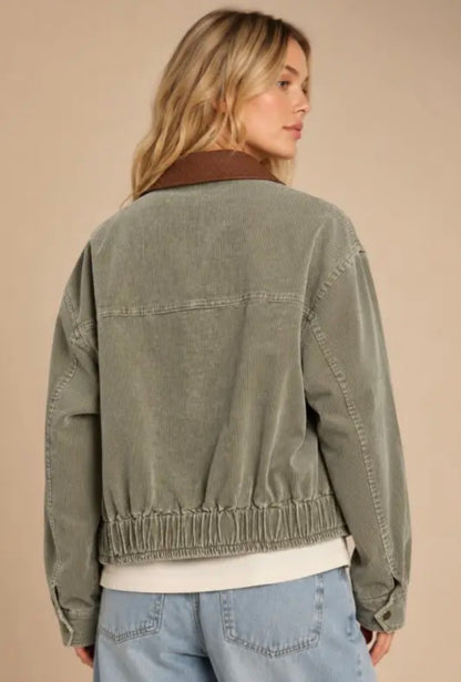 Olive Corduroy Bomber Jacket