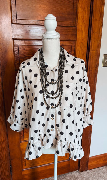 Peplum Polka Dot Button Down