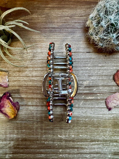 Orange & Turquoise bow hair clips