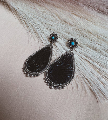 Black Tooled Leather Teardrops