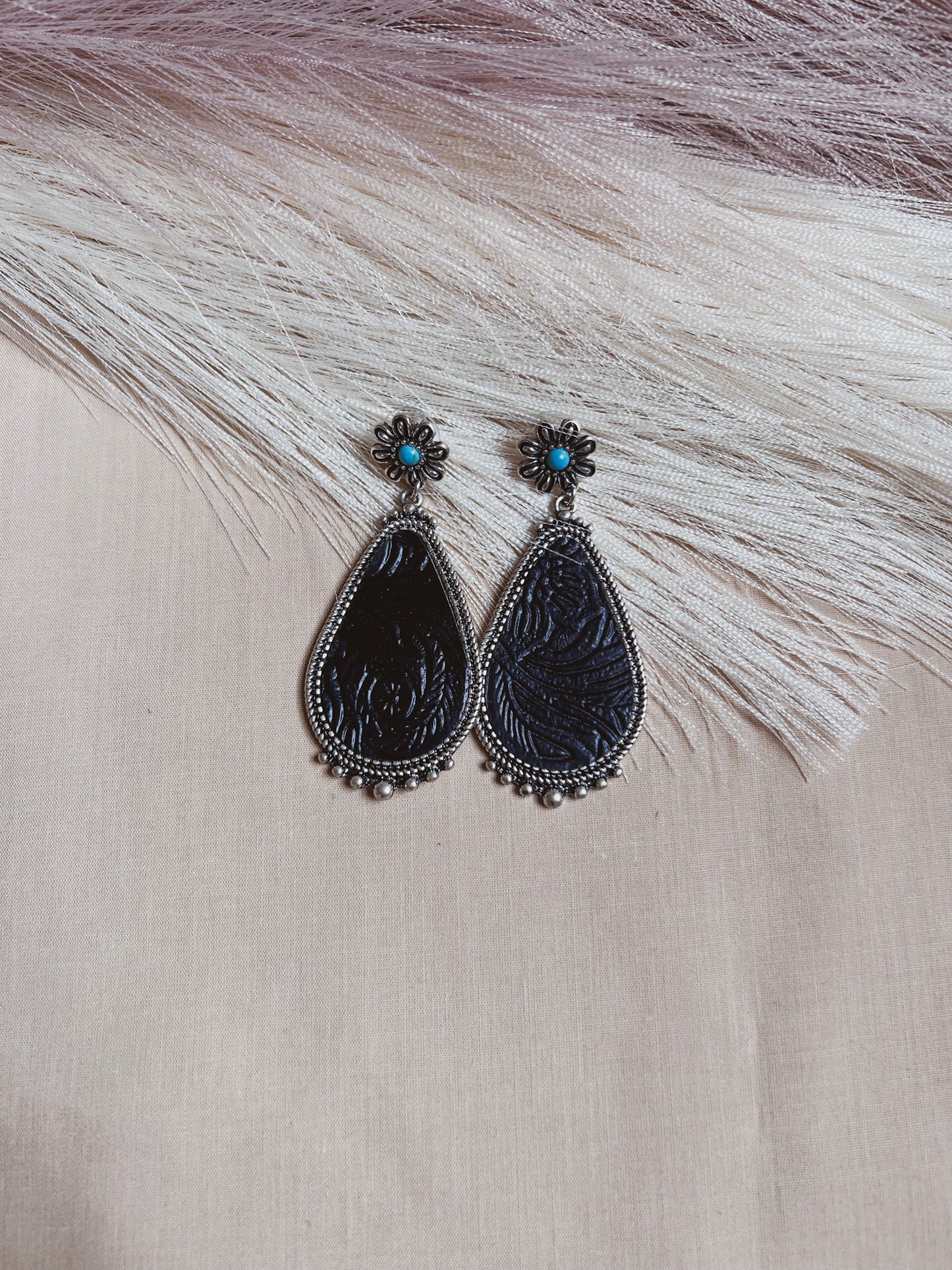 Black Tooled Leather Teardrops