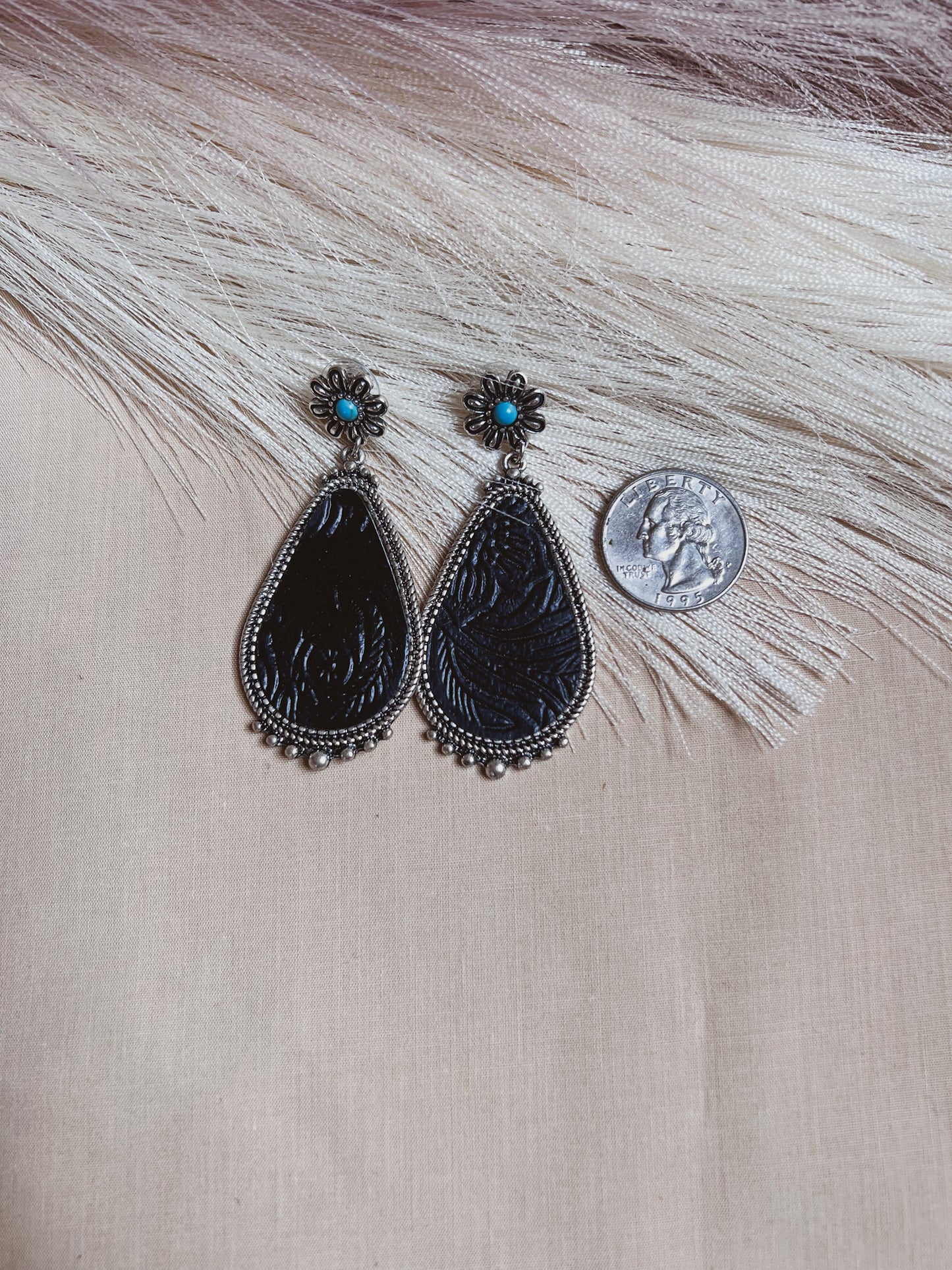 Black Tooled Leather Teardrops